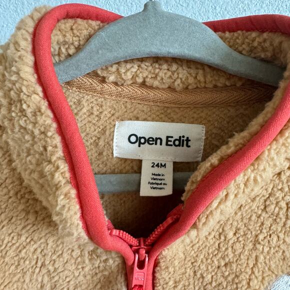 Open Edit Brown and Navy Blue Sherpa Full Zip Jacket Toddler 24 Months - Picture 2 of 5